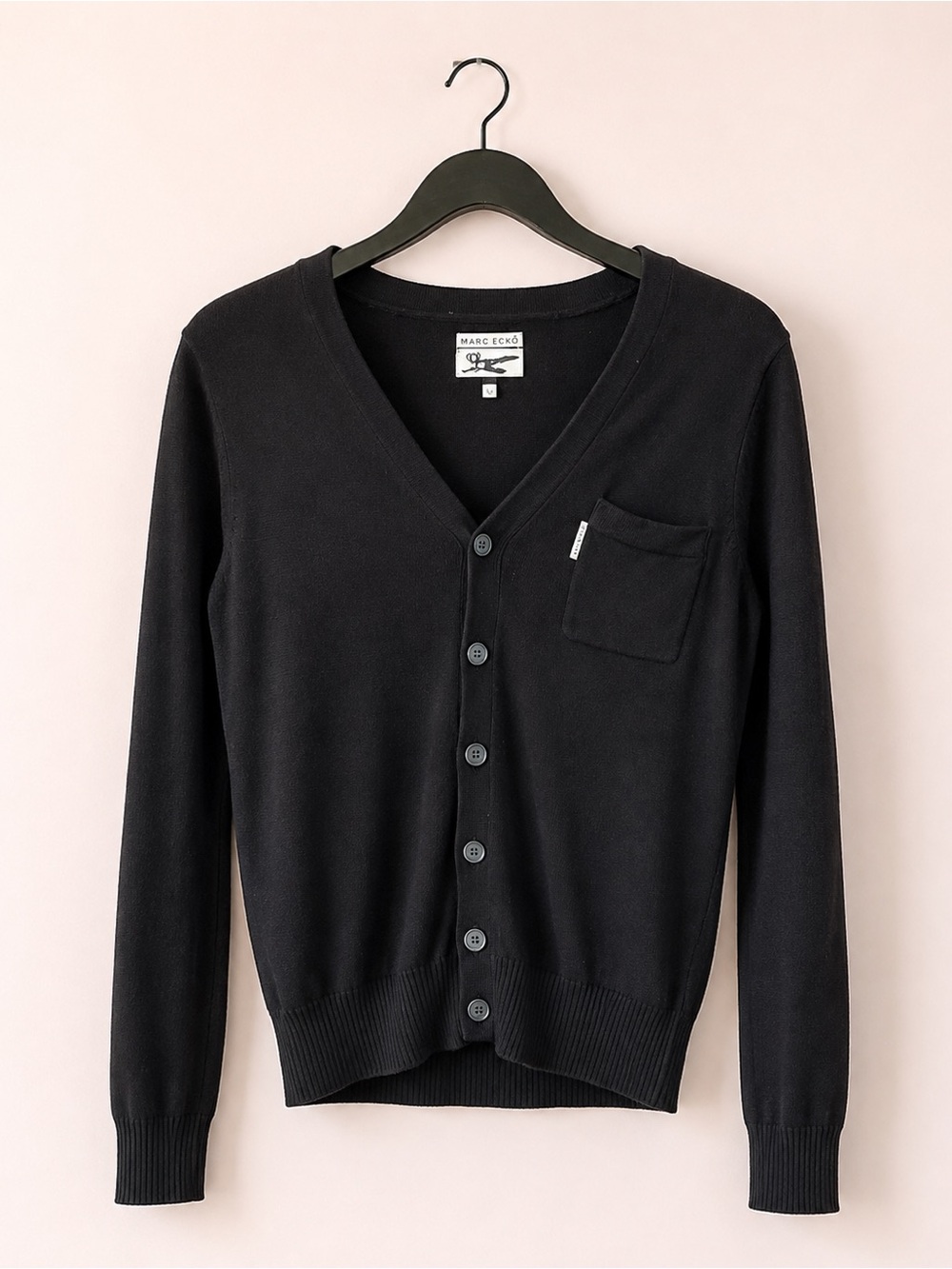 Marc Ecko Black V-Neck Button-Up Cardigan with Chest Pocket